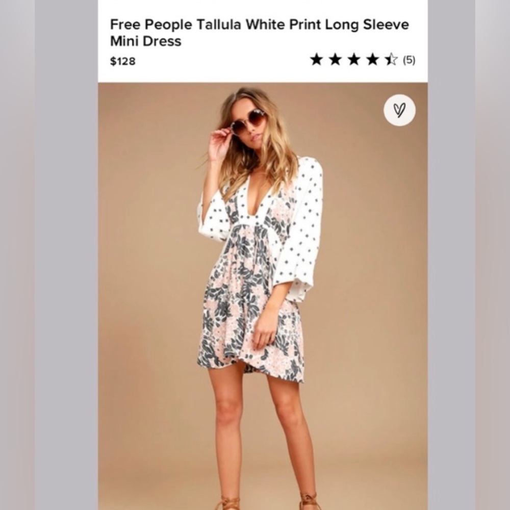 Free People Tallula white print long sleeve mini dress